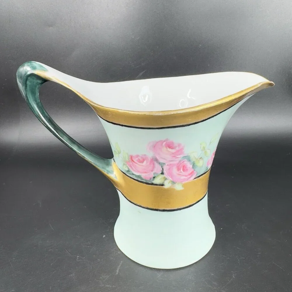 HR Cacilie Bavaria Germany Pitcher Jug Gold Trim Floral Pattern Favorite Marked‎